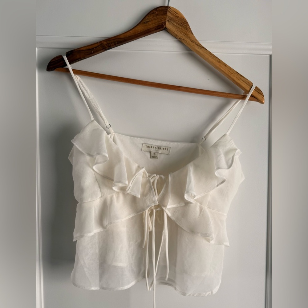 EUC Thirty/Thirty White Ruffled Spaghetti Strap Top
